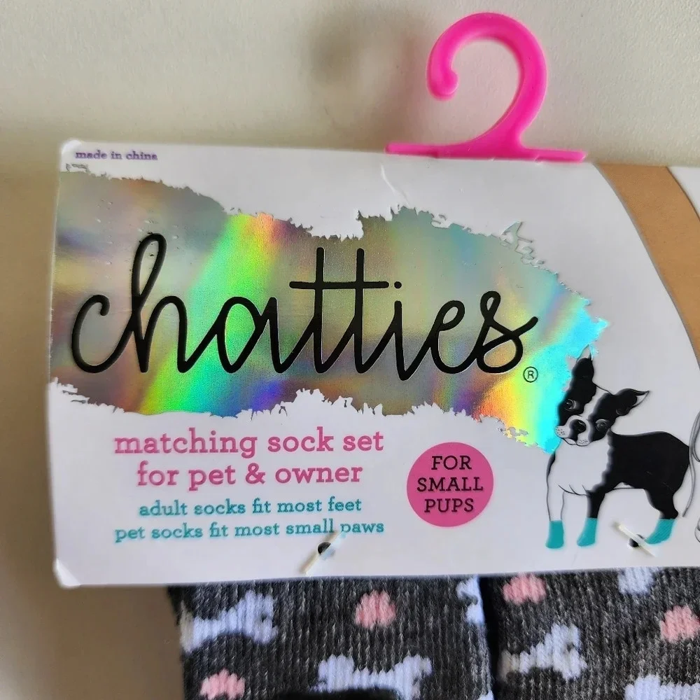 NWT Chatties Matching Sock Set for Pet & Owner Dogs Mom For Small Pups Gray Pink
